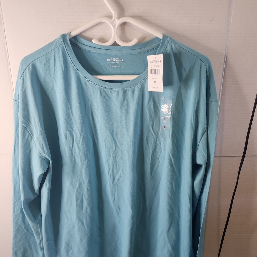 Northern Reflections Blue Long Sleeve Tee Lightweight Casual C04